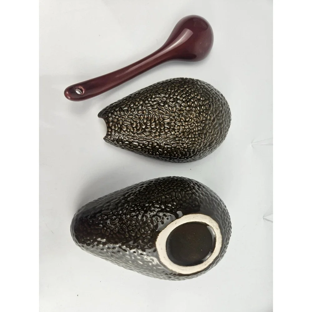Ceramic Avocado Covered Dish‎ w Spoon Textured Guacamole Server